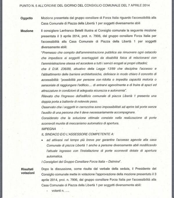 Passiamo all'ultimo punto di questa sera : accessibilità per i disabili alla casa comunale #opendalmine http://t.co/EaQ703wZz0